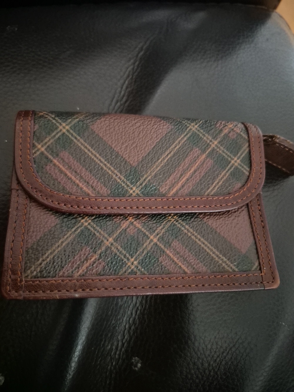 Vintage 90s Polo  Ralph Lauren Brown Plaid Leather-Trim Wallet coin
